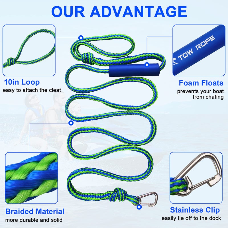 SILANON Docking Lines Rope Mooring Bungee - PWC Dock Rope 7FT 10FT 14FT with Foam Float for Personal Watercraft Kayak, Jet Ski, SeaDoo, Boat, Pontoon Bungee Docking Line Rope (0.39inch 10ft) - Image 2
